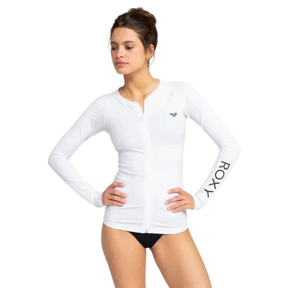 NEW Roxy White Zip-Up Rash Guard - Picture 2 of 7